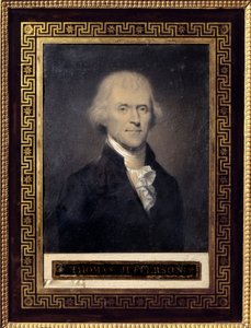 Porträtt av Thomas Jefferson (1743-1826) USA:s president från 1801 till 1809 - Teckning av Bouch (1800-talet), svart sten, krita Mått: 0,25 x 0,20 m - Malmaison, Musee Du Chateau - Porträtt av Thomas Jefferson (1743-1826) - Teckning av Bouc av Bouch