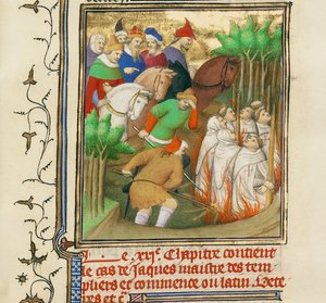 Tempelriddaren brändes i närvaro av Filip den fagre och hans hovmän, ca 1413-1415 av Boucicaut Master,