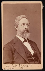 Porträtt av Aaron Augustus Sargent 1827-1887, före 1881. av Brady