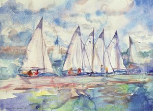 Blue Sailboats, 1989 (wc på papper) av Brenda Brin Booker
