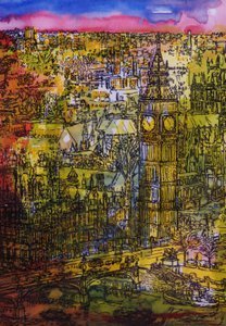 London, Westminster (penna och bläck med wc på papper)