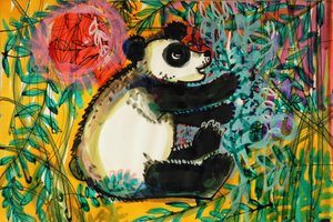 Panda (akrylaffischfärg och färgat bläck)