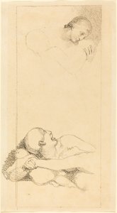 Skrämd man som ser upp; Kvinna och barn av British 18th Century after John Flaxman