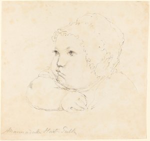 Huvud av ett barn i en mössa av British 18th Century after John Flaxman