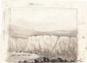 Skiss av båtar nära en klippa av British 19th Century