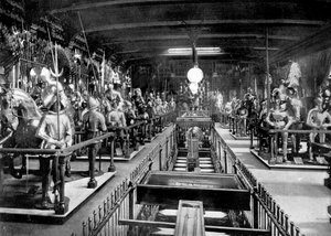 Henry VIII Horse Armoury, halshuggningsyxan och blocket, Tower of London, 1890