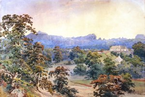 En bondgård i en dal (akvarell) av British School