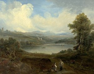 Grasmere, Westmorland, Cumbria (olja på trä) av British School