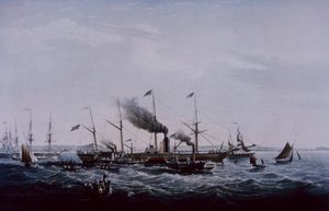 Great Western ångfartyg, designat av Brunel, färdigställt i Bristol 1837 (färg litho) av British School