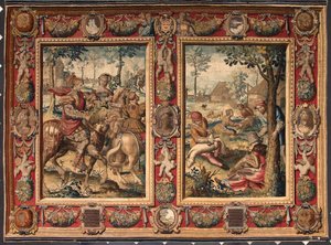 Maj och juni månad: "Jakt och klippning av får" Tapestry of the manufactures of Mortlake. 1600-talet Genes, Musei di Strada Nuova av British School