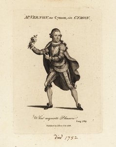 Mrs Joseph Vernon som Cymon som sjunger Thomas Arnes kantat Cymon och Iphigenia av British School