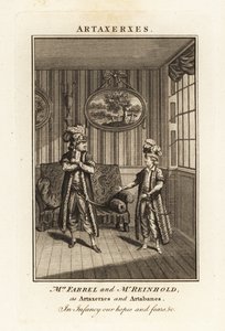 Mrs Margaret Farrel och Mr Charles Frederick Reinhold i persisk kostym som Artaxerxes och Artabanes i Thomas Arnes opera Artaxerxes av British School