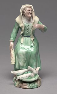 Old Woman Feeding Chickens, Staffordshire Factory, ca 1770 (lergods) av British School
