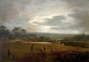 Plöjning och doppande bönor (olja på duk) av British School