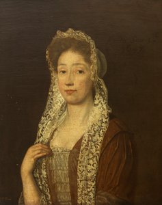 Porträtt av en dam med spetsmössa och snören av British School
