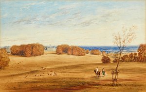 Prospect of Horsley Towers, Surrey (penna och bläck och akvarell) av British School