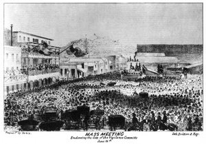 Ett massmöte utanför Fort Vigilant, Sacramento, Kalifornien, 1856 1937.