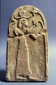 Stele som föreställer en gudom som dyrkar livets träd, kanaaneiska perioden (1500-1200 f.Kr.) (kalksten)