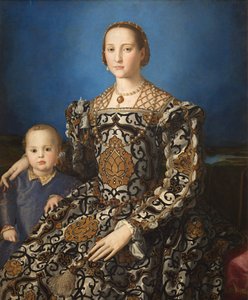 Italienska: Ritratto di Eleonora di Toledo col figlio Giovanni Porträtt av Eleonora av Toledo och hennes son Giovanni de