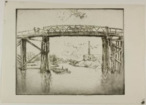 Chicago - Lastkähne am North Branch von Bror Julius Olsson Nordfeldt