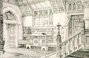 Hall, från "Examples of Ancient and Modern Furniture", av Bruce Talbert.