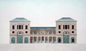 Mattfabrik i Tournai, från "Val av de mest framstående monumenten, byggnaderna och husen i kungariket Nederländerna" av Pierre Jacques Goetghebuer, graverad av författaren, publicerad 1827 (akvatint) av Bruno (after) Renard