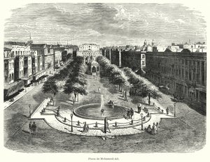Mohammed Ali Square, Alexandria, Egypten (litho) av Bruno Heinrich Strassberger