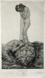 Sorg, 1916 (Remarque-prov etsning på papper) av Bruno Heroux