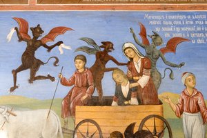 Bulgarien, Rilaklostret, fresker i Jungfru Marie födelses kyrka av Bulgarian School