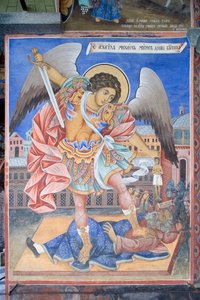 Bulgarien, Rilaklostret, fresk av ärkeängeln Mikael i Jungfruns födelsekyrka