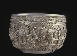 Skål med höviska scener, sent 1800-tal (silver) av Burmese School