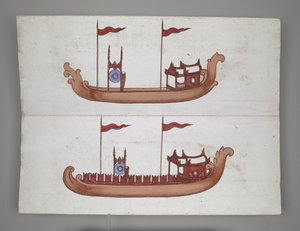Eller 14005 Royal Barges and Boats (bläck, färg & guld på papper) av Burmese School