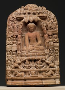 Plåt som visar episoder från Shakyamuni Buddhas liv (pyrofyllit) av Burmese School
