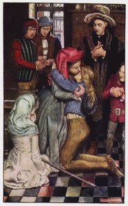 Illustration för klostret och härden av Charles Reade (litho i färg)