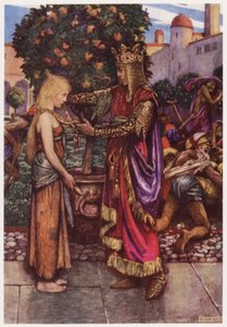 "Kungen han kallade tillbaka henne igen, / Och till henne gav han sin kedja" (färg litho)