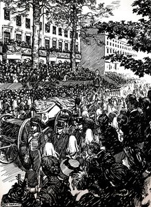 Kung Edward VIIs sista resa genom London: begravningscortegen i Piccadilly, 1910 1911 av Byam Shaw