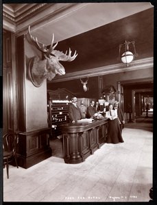 Lobbyn och registreringsdisken på Park Avenue Hotel, 1901 eller 1902 (silvergelatintryck) av Byron Company