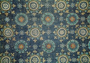 Detalj av blomsterdekorationen från valvmosaiken av Byzantine