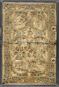 Egerton MS 1139 övre omslag med scener ur Davids liv, 
