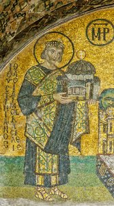 Kejsar Justinianus presenterar Jungfrun och barnet i Hagia Sofia (mosaik)