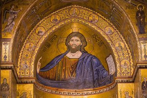 Bild av Jesus, Santa Maria Nuova-katedralen, Monreale, Sicilien, Italien, Europa av Byzantine