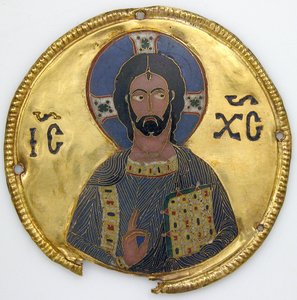Medaljong med Kristus från en ikonram, ca 1100 (guld, silver och emalj cloisonné) av Byzantine