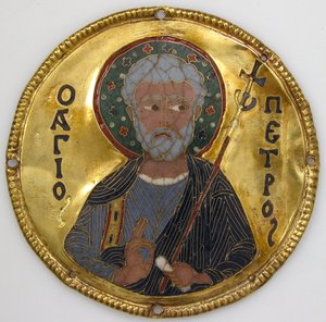 Medaljong med Sankt Peter från en ikonram, ca 1100 (guld, silver och emalj cloisonné) av Byzantine