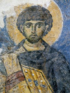 Mercurius av Caesarea, fragment av en fresk från Sankta Maria av Konstantinopel (idag Odalar-moskén), Istanbul, Turkiet. bysantinsk civilisation av Byzantine