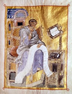 Saint Mark representerat i ett bysantinskt manuskript från 1200-talet, London, Victoria och Albert. av Byzantine