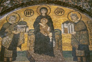 Jungfru och barn mellan kejsarna Justinianus och Konstantin vid Hagia Sofia (mosaik)