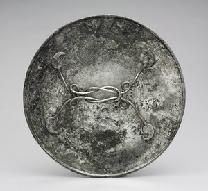 Spegel med handtag i form av en Herakles-knut, c.280-400 (silver) av Byzantine Byzantine