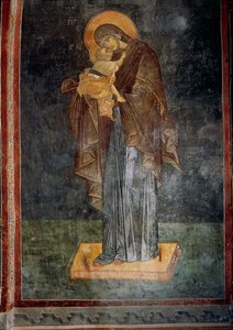 Jungfru och barn (fresk) av Byzantine Byzantine