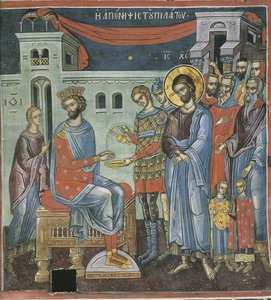 Pilatus tvättar händerna, 1500-talet av Byzantine Byzantine