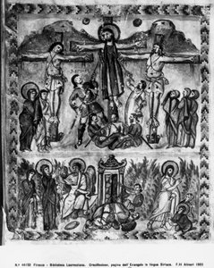 Crucifixion and the Resurrection, från Rabula-evangelierna, 586 e.Kr av Byzantine School